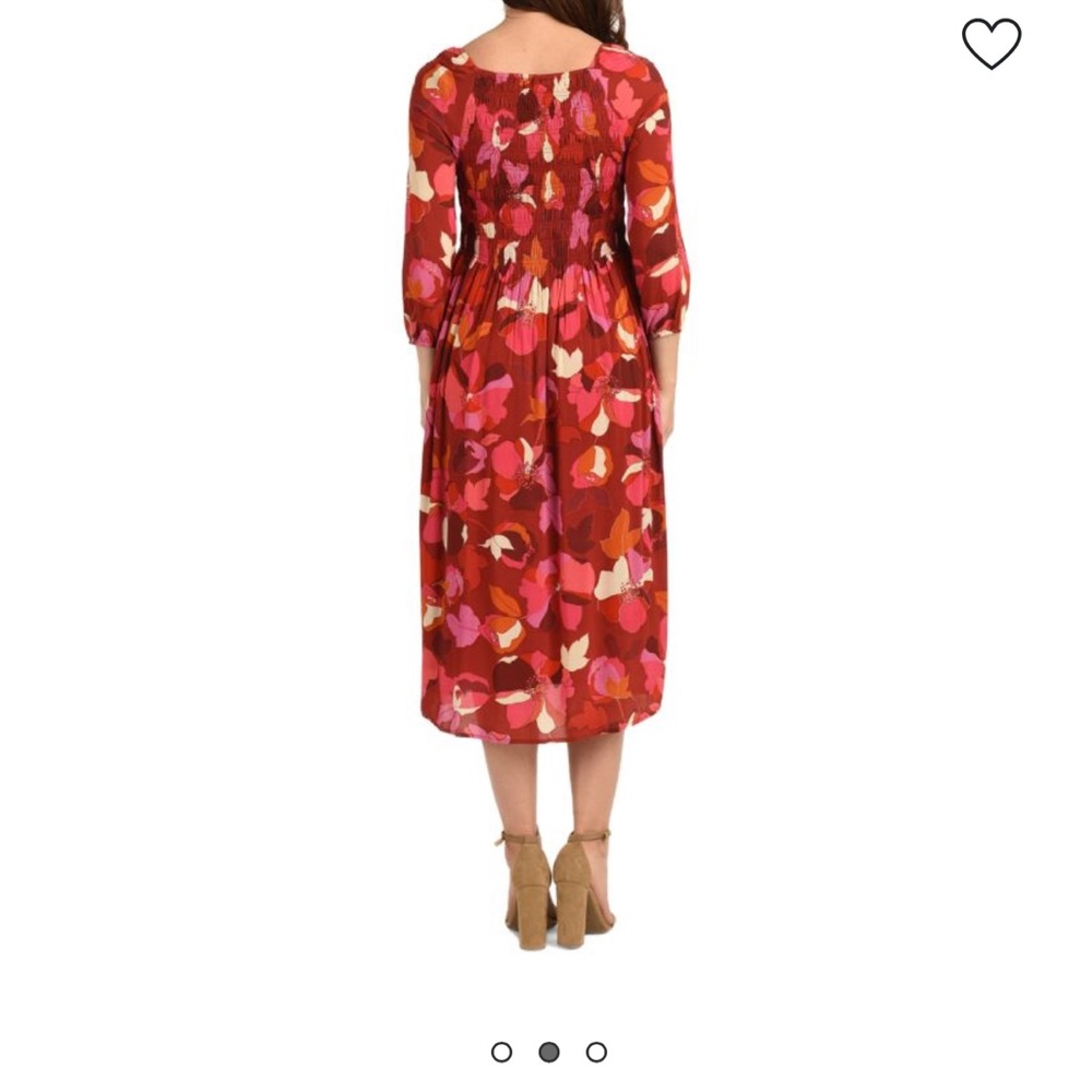 DR2 by Daniel Rainn Vibrant Red Floral Print Smocked Bohemian Midi Dress M - Picture 4 of 7